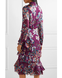Saloni Isa Ruffled Floral Print Devor Chiffon Midi Dress