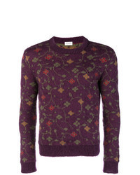 Dark Purple Floral Crew-neck Sweater