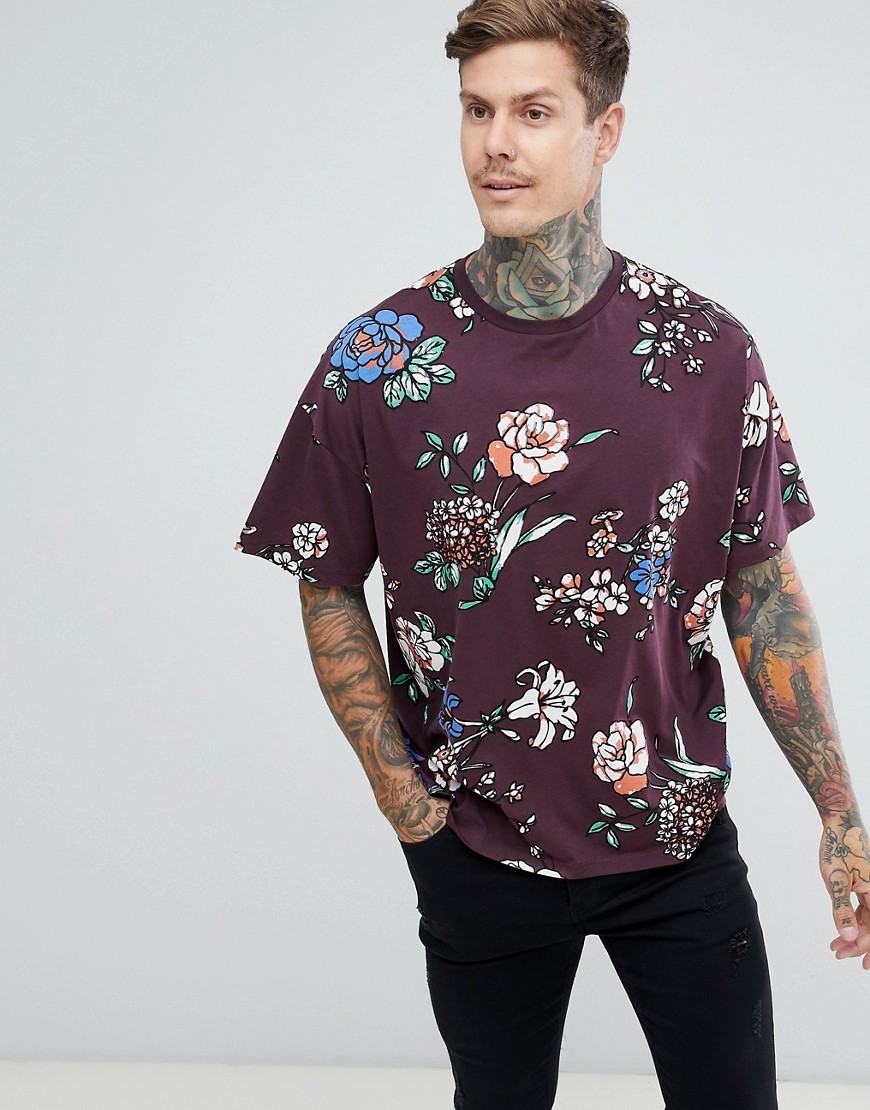 Sebaby Men Oversized Casual Stylish Floral Printed Short-Sleeve T-Shirts