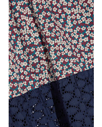 Miguelina Lillian Crochet Paneled Floral Print Cotton Voile Skirt Plum