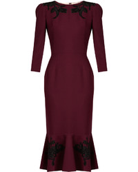 Dolce & Gabbana Floral Appliqu Wool Crepe Dress