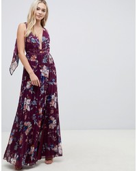 ASOS DESIGN Pleated Maxi With Tape Detail In Winter Floral Print