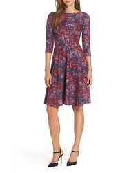 Dark Purple Floral Fit and Flare Dress