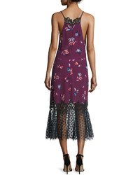 Rebecca Taylor Floral Print Lace Combo Slip Dress