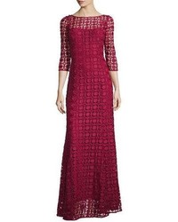 Kay Unger New York 34 Sleeve Floral Lace Gown Flame