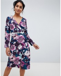 Paper Dolls Wrap Midi Dress With Belt In Floral Print
