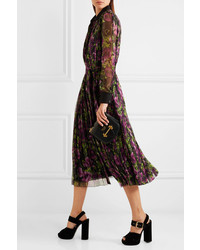 Prada Pleated Floral Print Silk Crepon Midi Dress