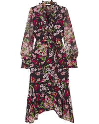 Equipment Palo Ruffled Floral Print Silk Chiffon Midi Dress