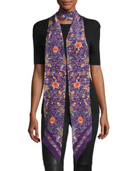 Roberto Cavalli Long Skinny Floral Silk Scarf Purple