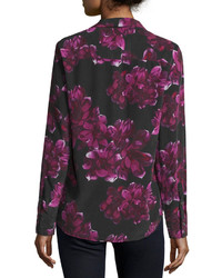 Equipment Adalyn Long Sleeve Floral Print Silk Shirt True Blackhollyhock