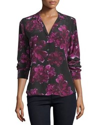 Equipment Adalyn Long Sleeve Floral Print Silk Shirt True Blackhollyhock