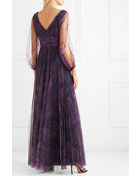 Marchesa Notte Floral Print Tulle Gown