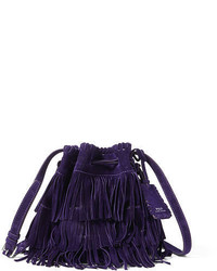 Dark Purple Fringe Suede Bucket Bag