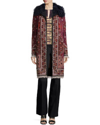 Tory Burch Tapestry Coat W Fur Collar