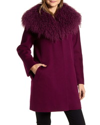 Fleurette Wool Coccon Coat With Genuine Lamb