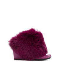 Dark Purple Fur Heeled Sandals