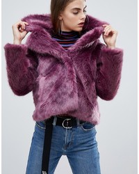 Bershka Fur Short Jacket In Purple