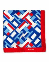 Kiton Geometric Blocks Silk Pocket Square Red