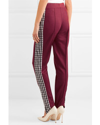 House of Holland Gingham Poplin Paneled Jersey Track Pants Red