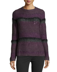 Dark Purple Horizontal Striped Sequin Sweater