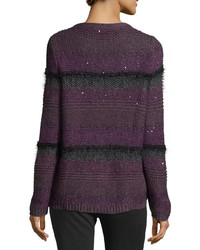 Brunello Cucinelli Cashmere Shaded Stripe Sequin Sweater Berry