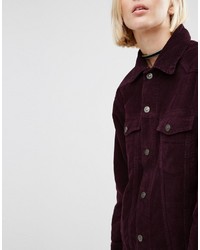 Asos Cord Girlfriend Jacket In Oxblood With Detachable Fleece Collar