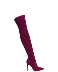 Dark Purple Knit Canvas Over The Knee Boots