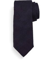 Burberry Textured Tonal Check Silk Knit Tie Dark Purple