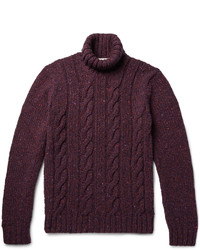 Etro Cable Knit Mlange Wool And Cashmere Blend Rollneck Sweater