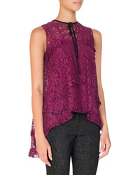 Erdem Tiered Lace High Low Blouse Wine