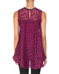 Erdem Tiered Lace High Low Blouse Wine