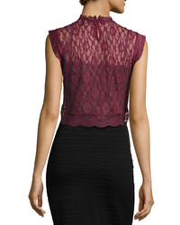 Romeo & Juliet Couture Sheer Lace Paneled Crop Top Burgundy