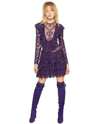 Elie Saab Ruffled Sheer Macram Lace Mini Dress
