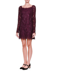 Dolce & Gabbana Long Sleeve Lace Shift Dress Dark Aubergine