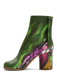 Maison Margiela Green And Pink Graphic Tabi Boots