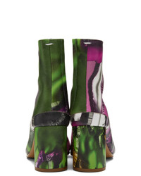 Maison Margiela Green And Pink Graphic Tabi Boots