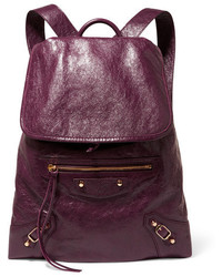 Balenciaga Traveller Textured Leather Backpack Burgundy