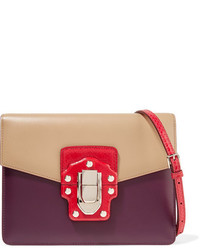 Dolce & Gabbana Lucia Ayers Trimmed Color Block Leather Shoulder Bag Plum