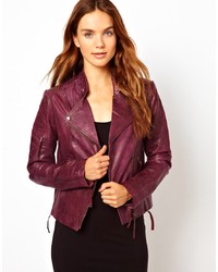 Dark Purple Leather Biker Jacket