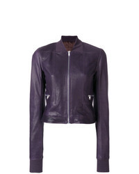 Dark Purple Leather Bomber Jacket