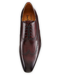 Magnanni For Neiman Marcus Hand Antiqued Leather Wing Tip Oxford Burgundy
