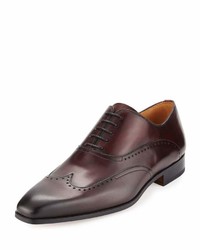 Magnanni For Neiman Marcus Hand Antiqued Leather Wing Tip Oxford Burgundy