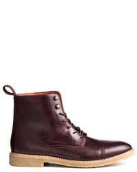 Dark Purple Leather Casual Boots