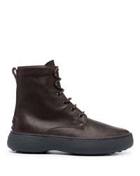 Tod's Round Toe Lace Up Leather Boots