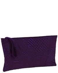 Nada Sawaya Gigi Large Embroidered Nappa Leather Wristlet Clutch Purple