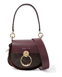 Chloé Tess Small Studded Embroidered Leather And Suede Shoulder Bag