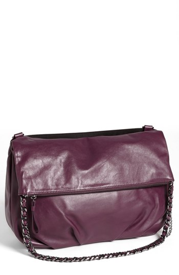 Trouve Foldover Leather Crossbody Bag Large Purple Italian, $132