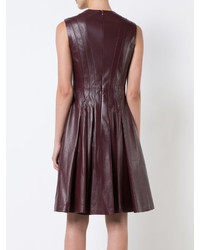 Carolina Herrera Sleeveless Leather Dress With Gathered Skirt And V Neck