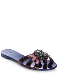 Giuseppe Zanotti Brooch Ornat Melazana Leather Slide Sandals