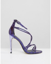 Office Spindle Purple Mirror Strappy Heeled Sandals